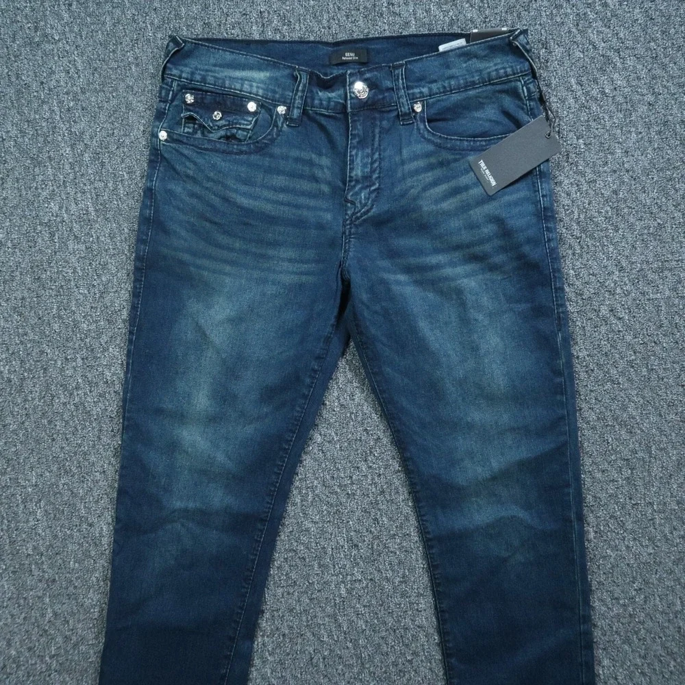 True Religion Jeans Mens 33x33 Blue Geno Flap‎ Big T Relaxed Slim 5 Pocket NWT
